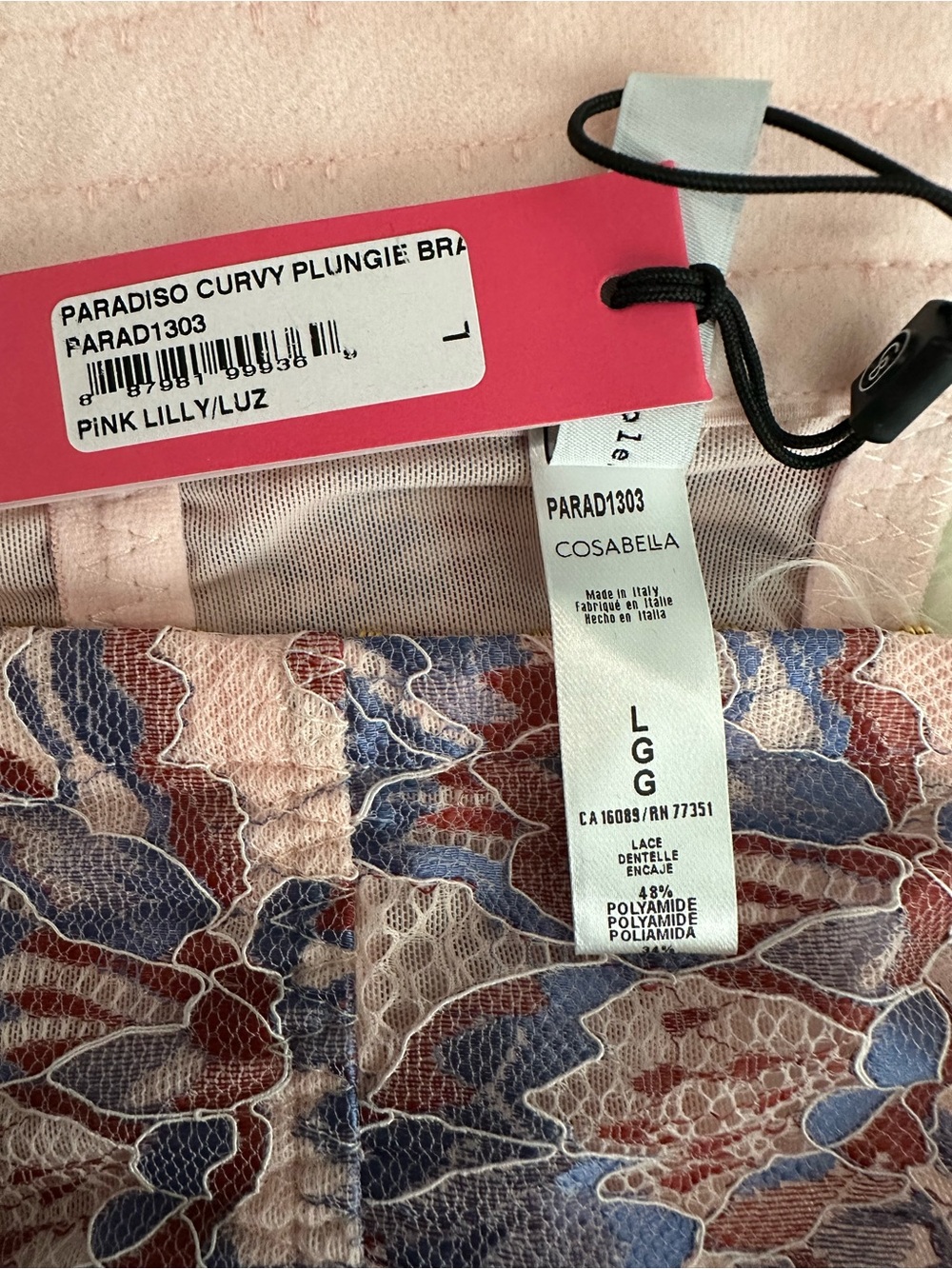NWT Cosabella Paradiso Curvy Plungie Bralette Pink Lilly Luzerne Blue Large - Picture 5 of 6